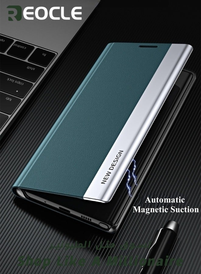 REOCLE Mobile Phone Case for Samsung S21 22 23 Ultra Premium Leather Flip Foldable Shockproof Protective Case Electroplated Magnetic Stand Protective Cover - Image 3