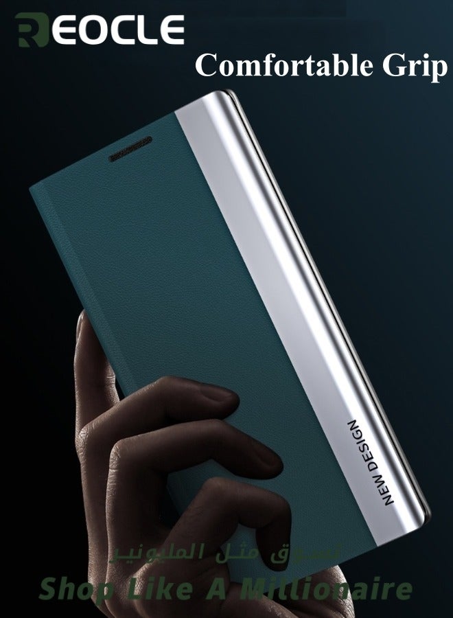 REOCLE Mobile Phone Case for Samsung S21 22 23 Ultra Premium Leather Flip Foldable Shockproof Protective Case Electroplated Magnetic Stand Protective Cover - Image 4