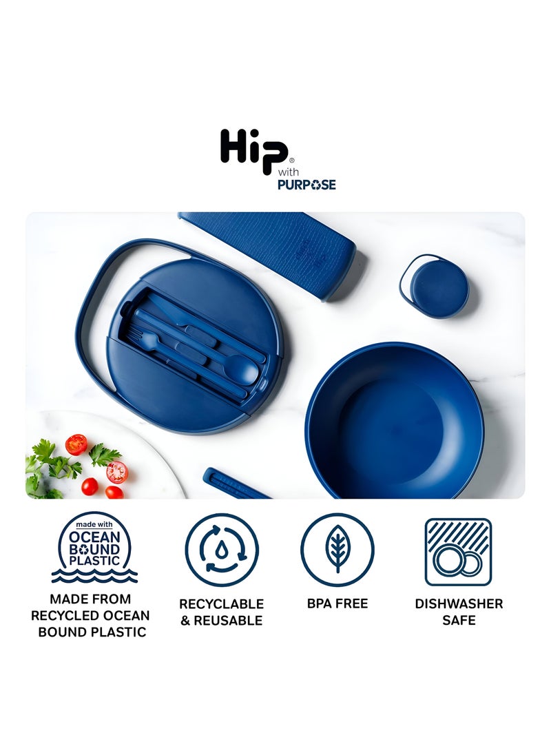 Microwave Safe Container - Full Silicone Lunch Kit With Secure Seal, Food-Safe Materials, Sauce Container, Utensils, And Chopsticks In A Compact, Vibrant Box.