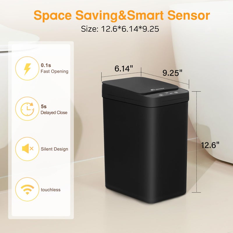 LJIACLEA Black Bathroom Trash Can 2.6 Gallon Motion Sensor Trash Cans Automatic Touchless Garbage Bin Small Smart Trash Can for Bathroom,Kitchen, Toilet, Bedroom, RV - Image 2