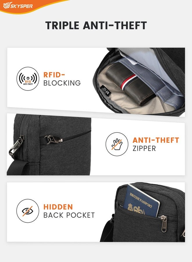 SKYSPER Messenger Bag for Men Women, Anti Theft Crossbody Bag Travel Purse Small Shoulder bag for Work Business Sports, Black - Image 3