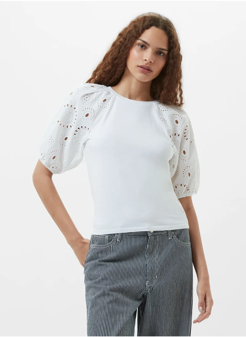 فرنش كونكشن Rosana Anglaise Puff Sleeve Top