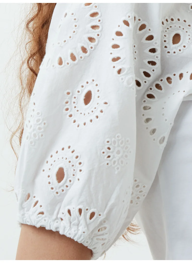 French Connection Rosana Anglaise Puff Sleeve Top