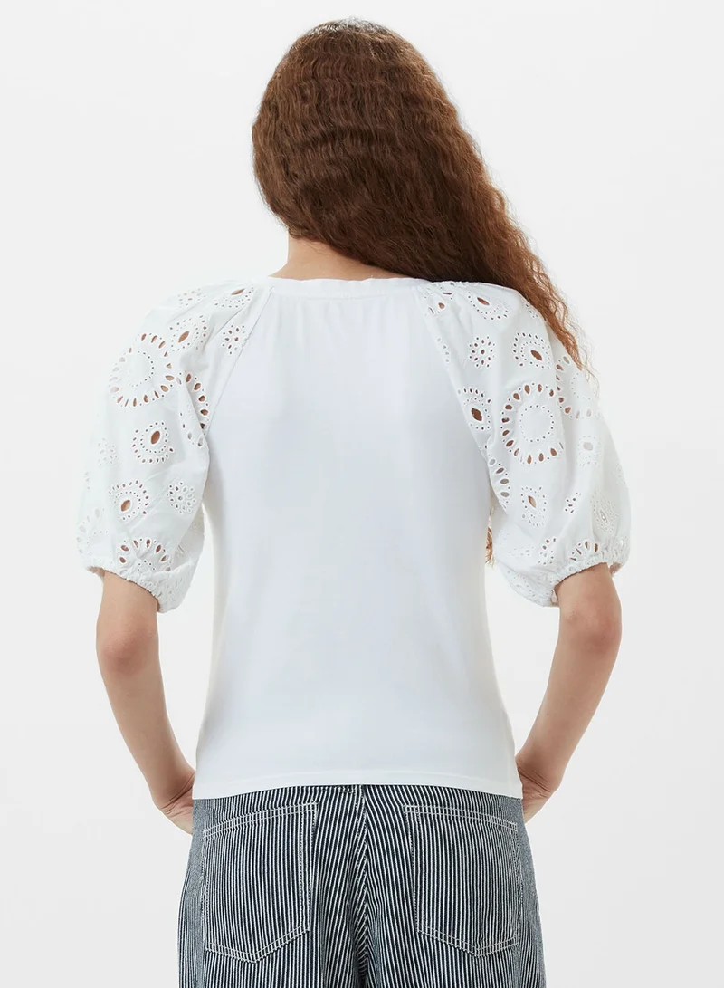 French Connection Rosana Anglaise Puff Sleeve Top