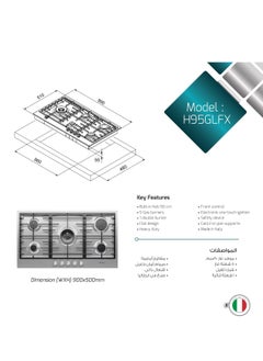 MASTERgas Flat gas hob 90cm 5 burners cast iron pan support   auto ignition 1 triple ring burner   front knob Made in Italy  - Image 4