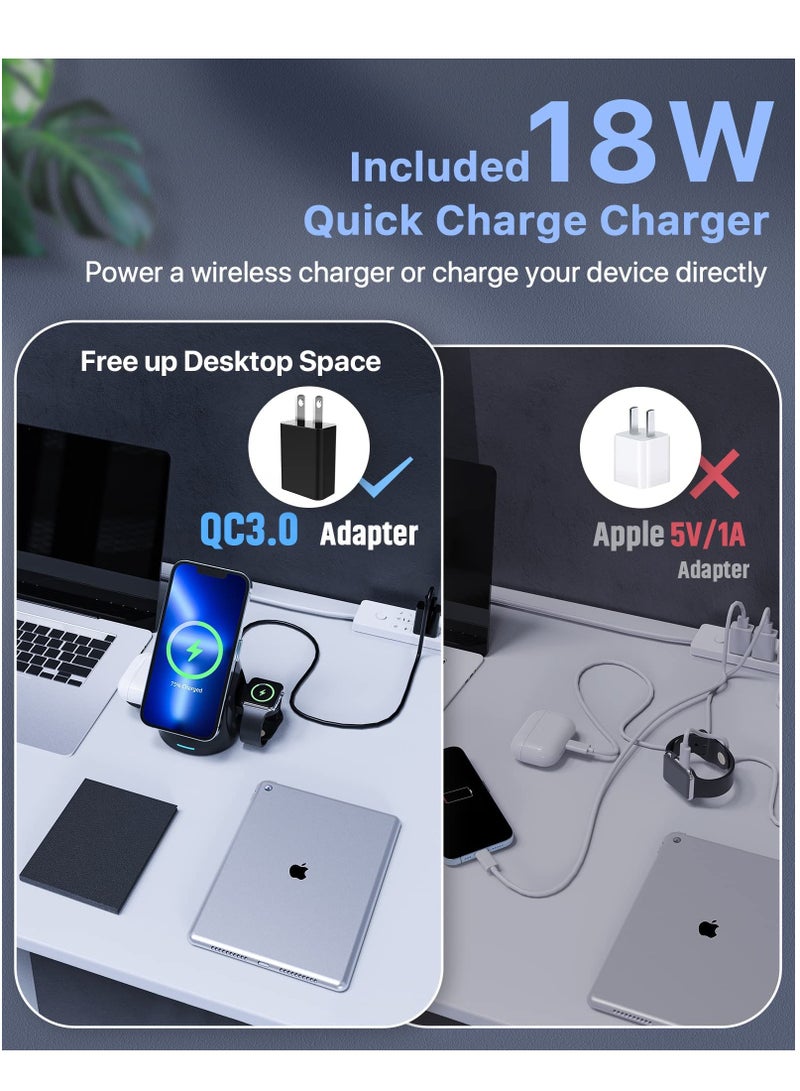 KASTWAVE Magnetic Wireless Charger, 3 in 1 Foldable Wireless Charger Station, 15W Fast Charging Dock Stand for MagSafe iPhone 14/13/13 Pro/13 Pro Max/12 mini/12/12 Pro/iWatch 6/5/4/3/2/Airpods 2/Pro - Image 4