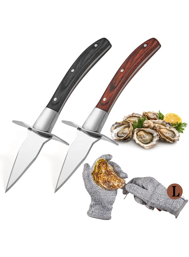 LAMAY Oyster Shucking Knife, 2 Set Sturdy Sharpness Knife With Comfort Wood-handle, Oyster Shucking Kit With 1 Pairs Of Protection Cut-resistant Gloves (L) - Image 1