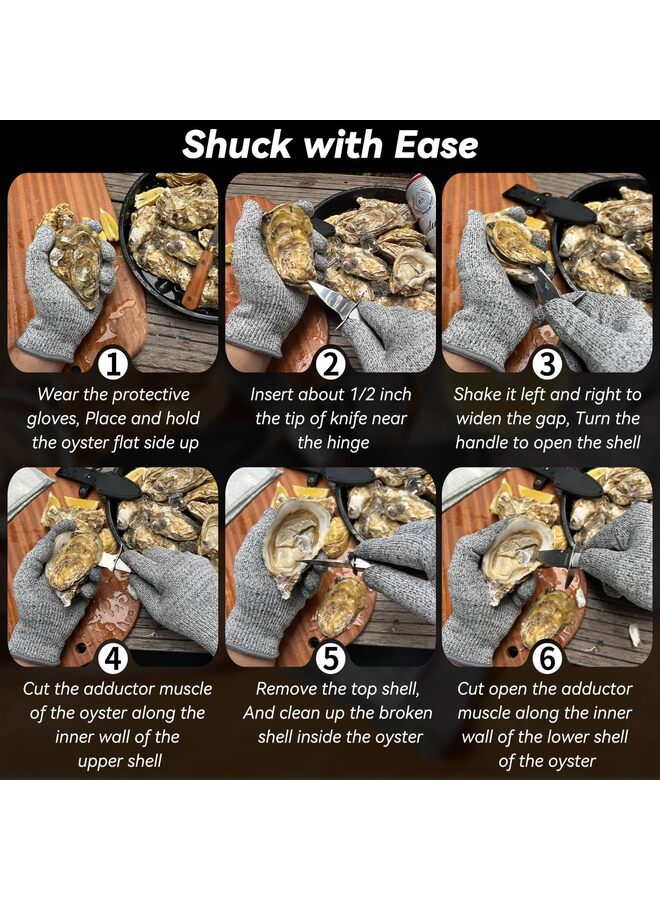 LAMAY Oyster Shucking Knife, 2 Set Sturdy Sharpness Knife With Comfort Wood-handle, Oyster Shucking Kit With 1 Pairs Of Protection Cut-resistant Gloves (L) - Image 2