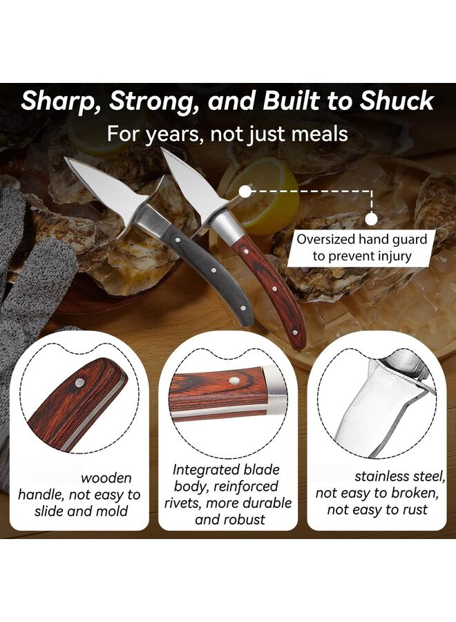 LAMAY Oyster Shucking Knife, 2 Set Sturdy Sharpness Knife With Comfort Wood-handle, Oyster Shucking Kit With 1 Pairs Of Protection Cut-resistant Gloves (L) - Image 3