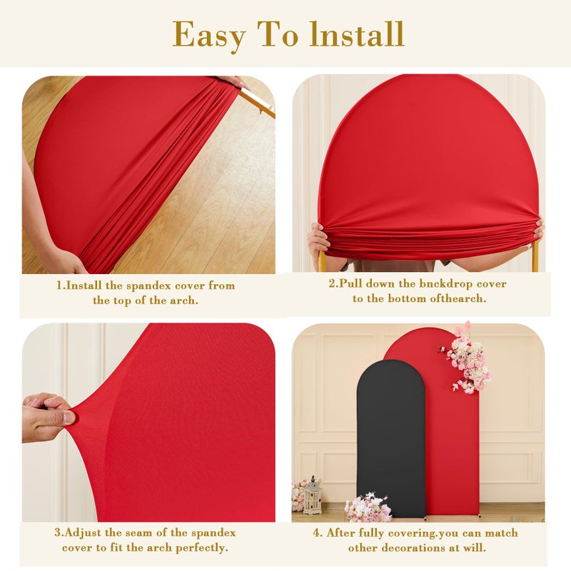 Suppromo Black Red Arch Cover 2 Set-7.2 and 6ft Arch Backdrop Cover Spandex Wedding Arch Stand Covers for Birthday Party Baby Shower Retirement Graduation Banquet Halloween Photo Background Decorations - Image 5