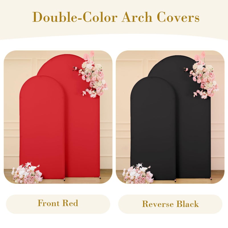 Suppromo Black Red Arch Cover 2 Set-7.2 and 6ft Arch Backdrop Cover Spandex Wedding Arch Stand Covers for Birthday Party Baby Shower Retirement Graduation Banquet Halloween Photo Background Decorations - Image 2