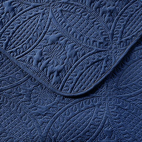 Pure Bedding طقم لحاف سرير نقي مقاس كامل/كوين باللون الأزرق الداكن - مفرش سرير كبير الحجم - غطاء ناعم خفيف الوزن من الألياف الدقيقة لجميع المواسم - 3 قطع تتضمن لحافًا واحدًا و2 غطاء نمط هندسي - Image 4