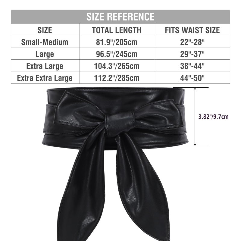 WHIPPY Women Obi Belt Fashion Wrap Around Wide Waistband Knotted Cinch Belt for Dress, Black, L - Image 4