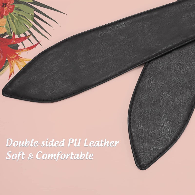 WHIPPY Women Obi Belt Fashion Wrap Around Wide Waistband Knotted Cinch Belt for Dress, Black, L - Image 3