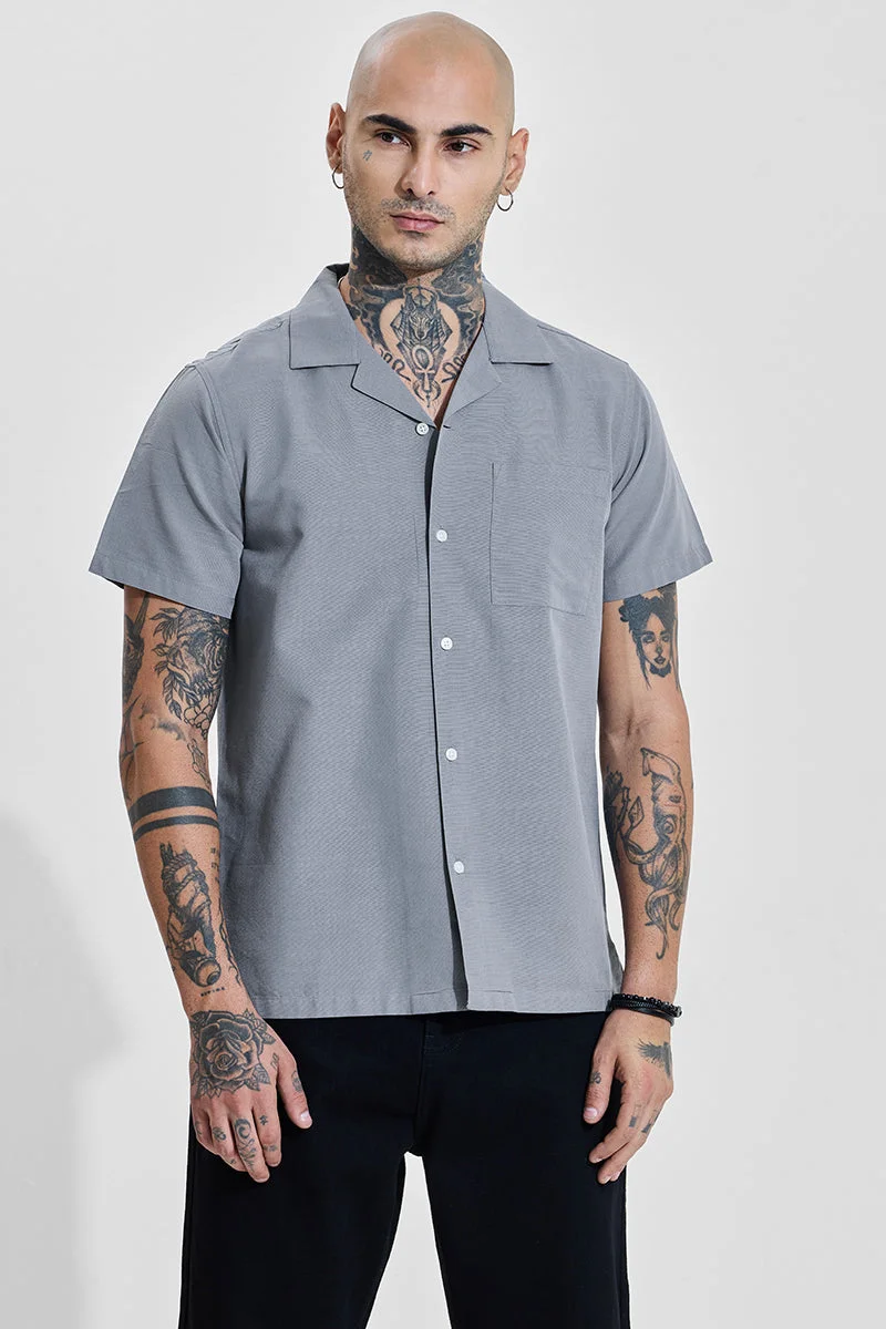 SNITCH Grey Solid Half Sleeve Boxy Casual Shirt