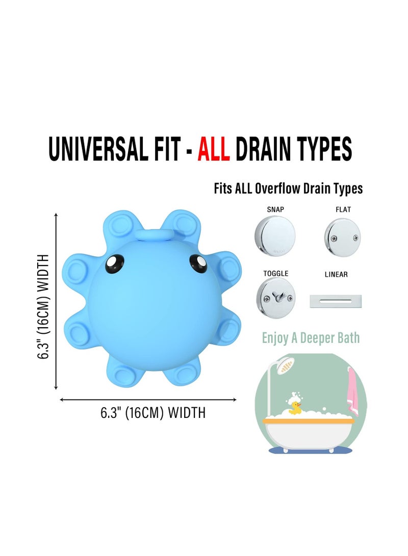Bathtub Overflow Drain Cover Tub - tub Cover, Soak Bath Bathroom Spa Accessories, Adds Inches of Water for Deeper Silicone, Blue - Image 3