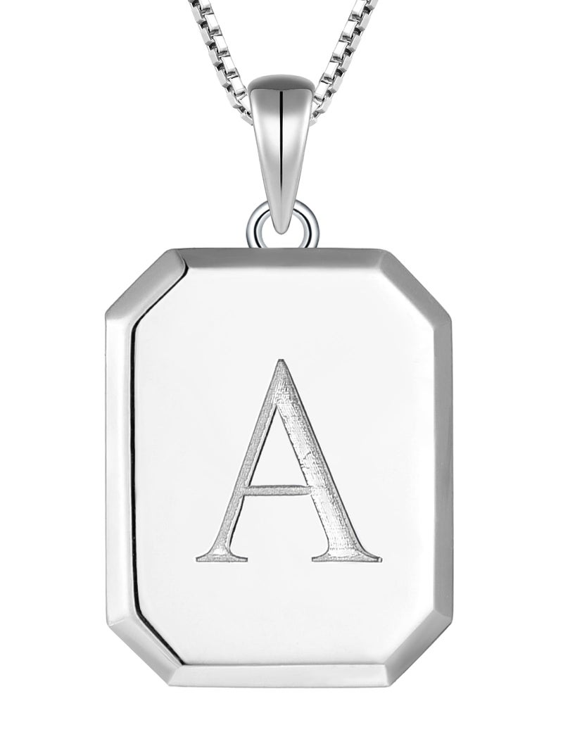 YL Initial Necklace 925 Sterling Silver Square Letter Pendant A Alphabet Polished Jewelry for Women - Image 1