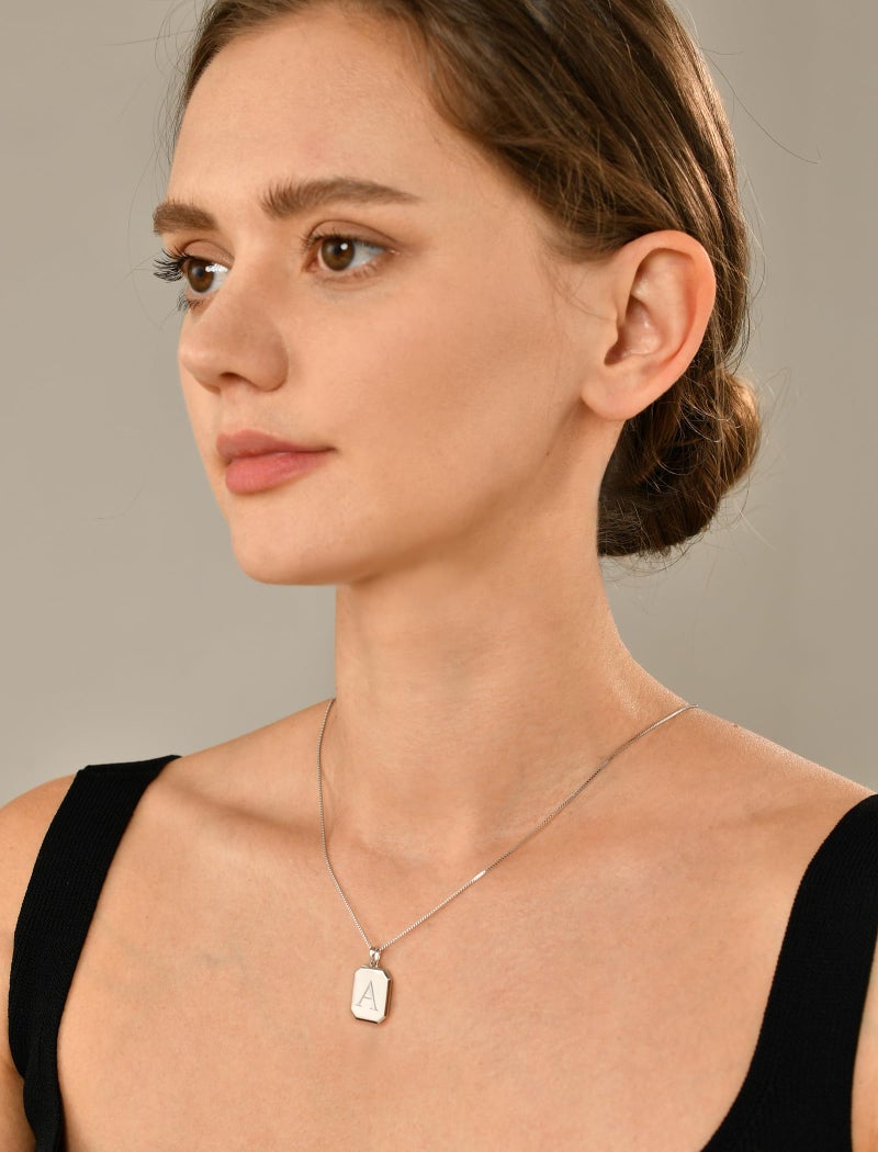 YL Initial Necklace 925 Sterling Silver Square Letter Pendant A Alphabet Polished Jewelry for Women - Image 2