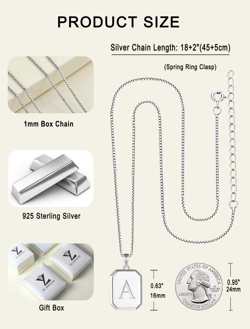 YL Initial Necklace 925 Sterling Silver Square Letter Pendant A Alphabet Polished Jewelry for Women - Image 5