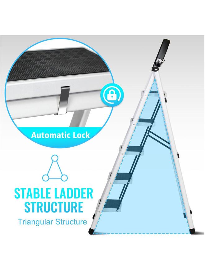 HOMESTAR Foldable Ladder 5 Steps, Home Folding Step Stool with Wide Anti-Slip Pedal, and Adults Sturdy Steel for Home,Kitchen, Garden, Office White  - Image 5