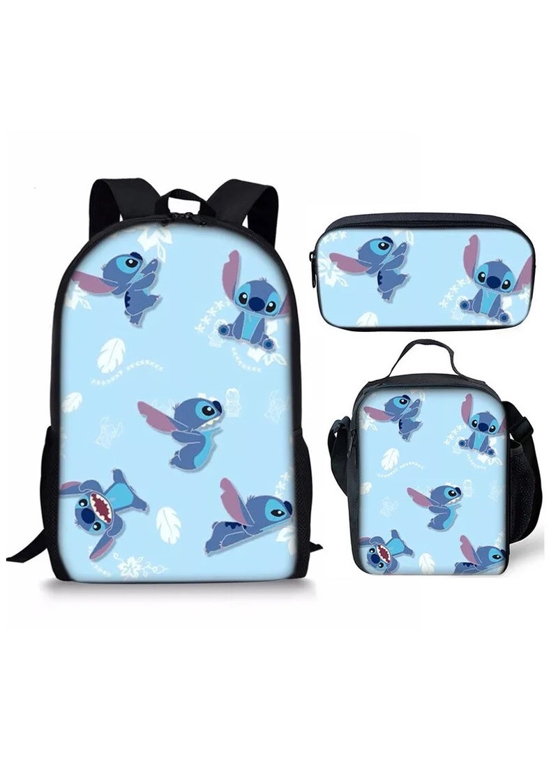 STITCH 3 Piece Stitch 3D Print Insulated Lunch Backpack Set Multicolour - Image 1