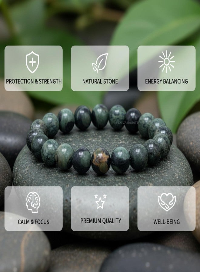 SHIVAMAGATE SHIVAM AGATE Natural Kambaba Jasper 8mm Round Bead Bracelet - Genuine Green Gemstone Healing Jewelry for Stress Relief and Protection - Unisex Stretchable Bracelet | Lab Certified Unisex Jewelry Man & Women (Pack of 1) - Image 4