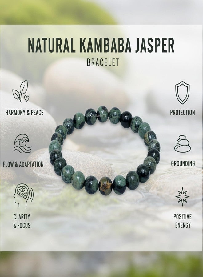 SHIVAMAGATE SHIVAM AGATE Natural Kambaba Jasper 8mm Round Bead Bracelet - Genuine Green Gemstone Healing Jewelry for Stress Relief and Protection - Unisex Stretchable Bracelet | Lab Certified Unisex Jewelry Man & Women (Pack of 1) - Image 5