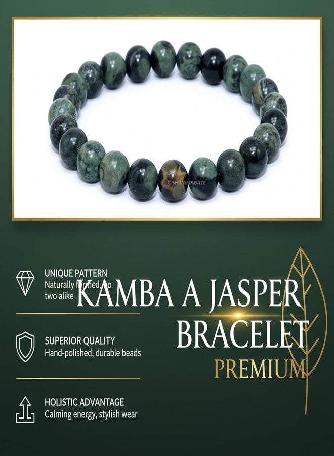 SHIVAMAGATE SHIVAM AGATE Natural Kambaba Jasper 8mm Round Bead Bracelet - Genuine Green Gemstone Healing Jewelry for Stress Relief and Protection - Unisex Stretchable Bracelet | Lab Certified Unisex Jewelry Man & Women (Pack of 1) - Image 2