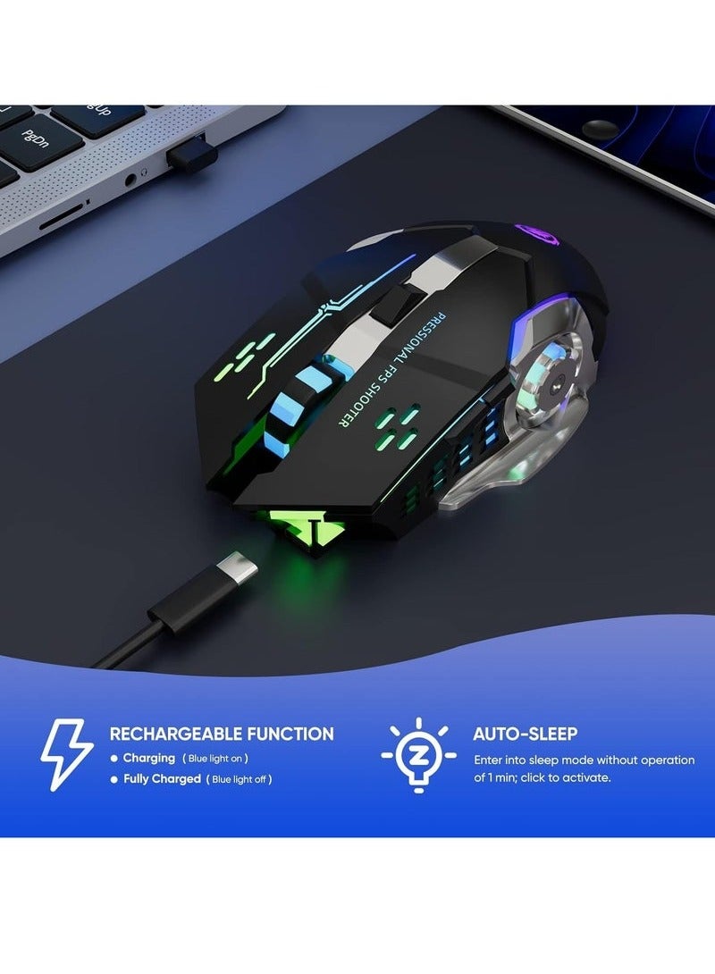 Wireless Gaming Mouse Bluetooth Mouse RGB Rechargeable 2.4G USB Cordless Computer Mice with 7 Color Backlit, 6 ons  Silent Click for Laptop, iPad, Mac OS, PC, Windows -Black - Image 5