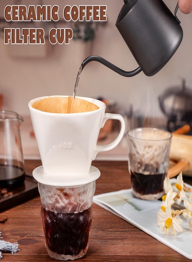 Noarixa Pour Over Coffee Dripper, Ceramic Pour Over Coffee Maker with 3 Holes Flat Bottom, Easy Manual Brew Maker, Porcelain Slow Filter Cone for Travel, Camping, Office, Home, WH - Image 4