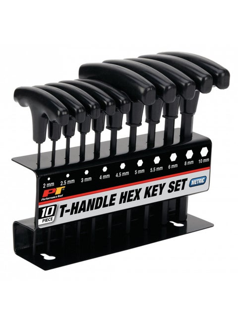 Performance Tool W80275 Metric T-Handle Hex Key Set, 10-Piece , Black