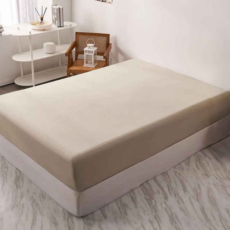 Luxury Cotton Fitted Sheet Set Beige 160cm x 200cm Deep Pocket Design for Modern Platform Beds - Image 2