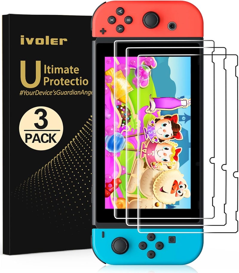 ivoler [3 Pack] Screen Protector Tempered Glass for Nintendo Switch, Transparent HD Clear Anti-Scratch Screen Protector Compatible Nintendo Switch - Image 1