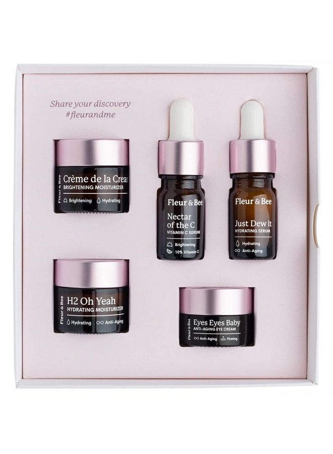 Fleur & Bee Skincare Set Discovery Set 5 Deluxe Minis Moisturizers Serums Eye Cream : Skin Care Gift Set Vegan & Crueltyfree : Travel Friendly - Image 2