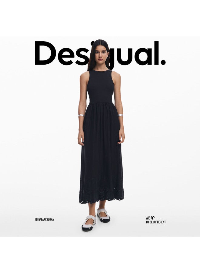 DESIGUAL spring-summer 2025 New Hollow-out Embroidered Stretch Smocked Patchwork Dress - Image 5