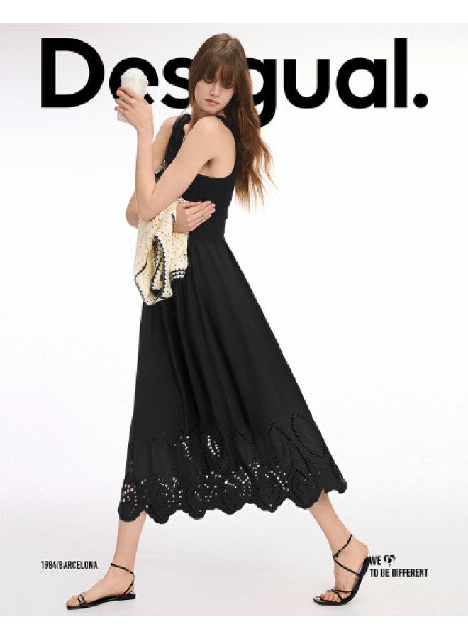 DESIGUAL spring-summer 2025 New Hollow-out Embroidered Stretch Smocked Patchwork Dress - Image 1