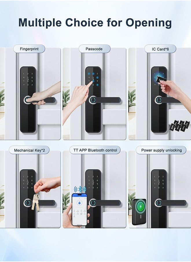 Makayuron - Smart Door Lock with Fingerprint, Keypad, 6*Cards, 2*Keys Unlock Durable Aluminum with Acrylic Touch Panel | Auto Locking & TT bluetooth App Control |  Model H06 - Image 1