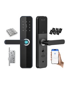Smart Door Lock with Fingerprint, Keypad, 6*Cards, 2*Keys Unlock Durable Aluminum with Acrylic Touch Panel | Auto Locking & TT bluetooth App Control |  Model H06