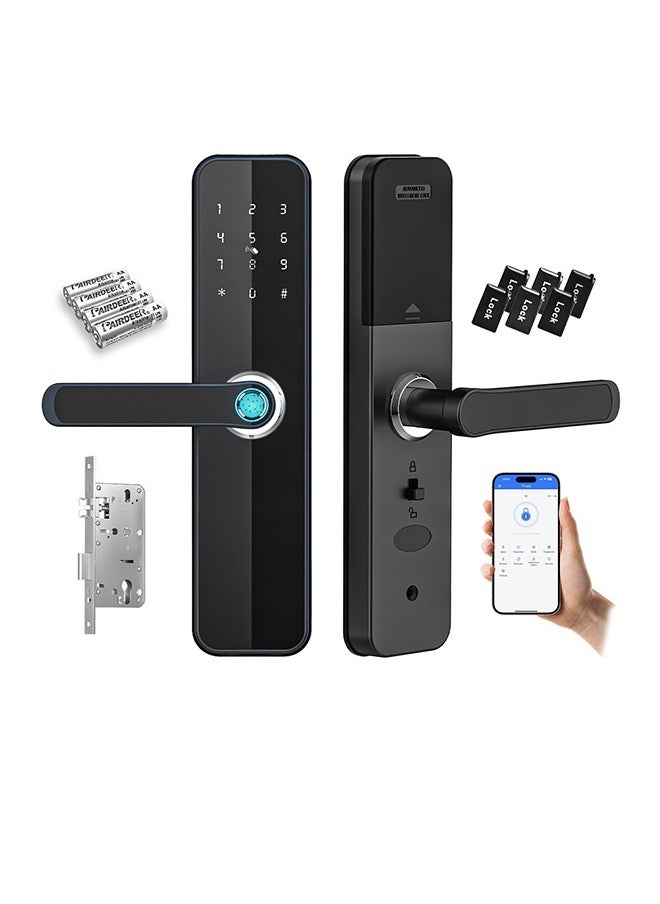 Makayuron - Smart Door Lock with Fingerprint, Keypad, 6*Cards, 2*Keys Unlock Durable Aluminum with Acrylic Touch Panel | Auto Locking & TT bluetooth App Control |  Model H06 - Image 1