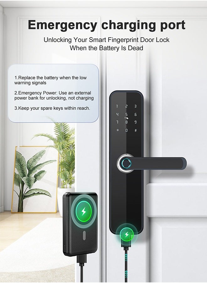 Makayuron - Smart Door Lock with Fingerprint, Keypad, 6*Cards, 2*Keys Unlock Durable Aluminum with Acrylic Touch Panel | Auto Locking & TT bluetooth App Control |  Model H06 - Image 1