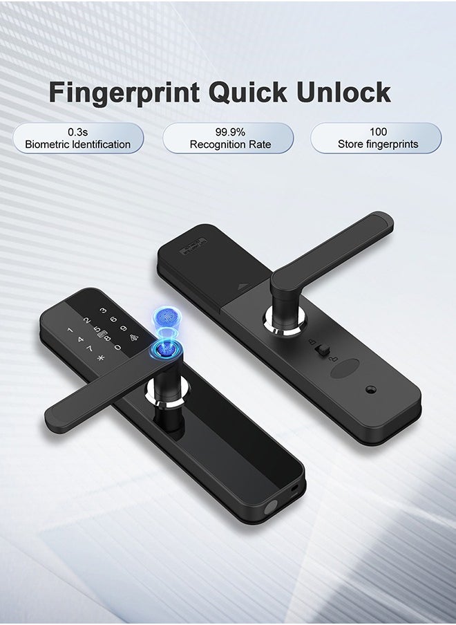 Makayuron - Smart Door Lock with Fingerprint, Keypad, 6*Cards, 2*Keys Unlock Durable Aluminum with Acrylic Touch Panel | Auto Locking & TT bluetooth App Control |  Model H06 - Image 1