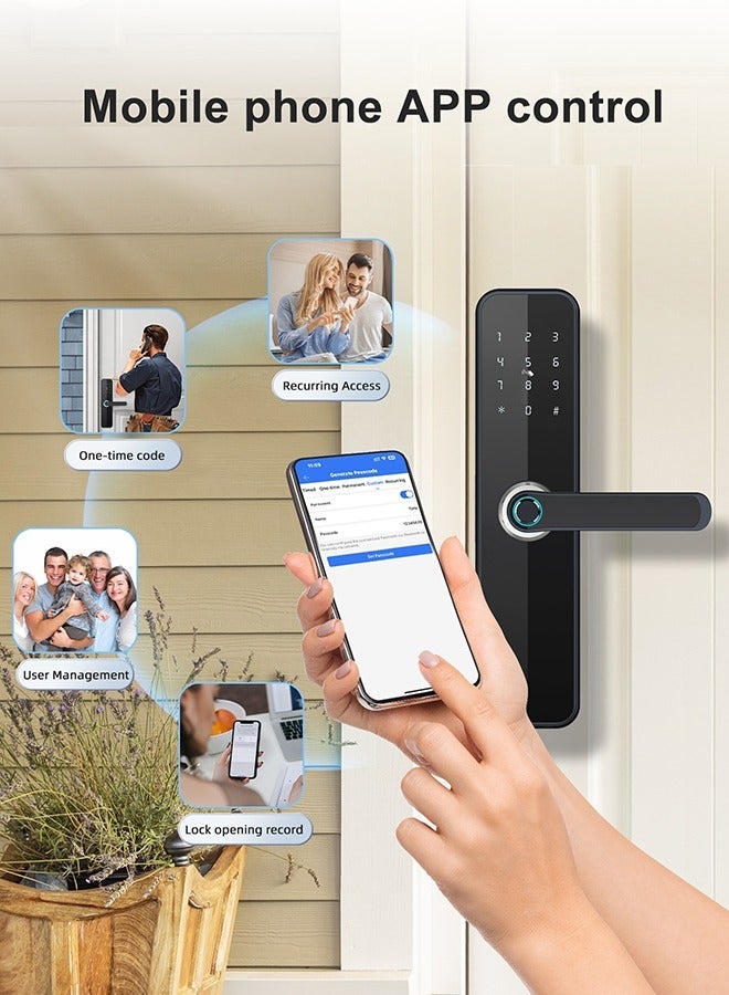 Makayuron Smart Door Lock with Fingerprint, Keypad, 6*Cards, 2*Keys Unlock Durable Aluminum with Acrylic Touch Panel | Auto Locking & TT bluetooth App Control |  Model H06 - Image 3