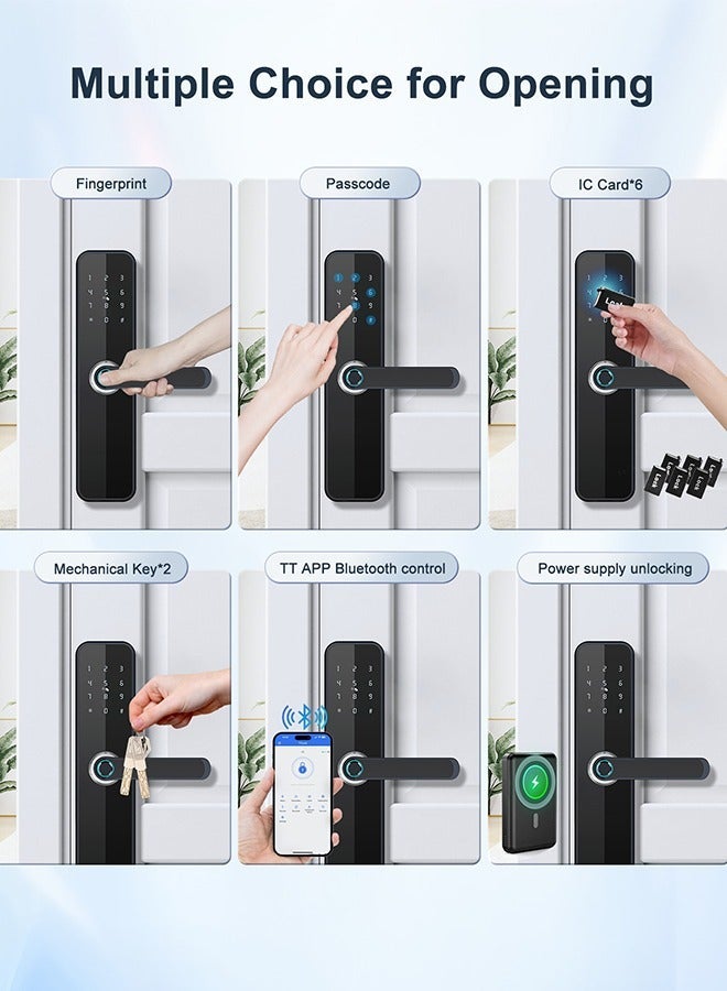 Makayuron Smart Door Lock with Fingerprint, Keypad, 6*Cards, 2*Keys Unlock Durable Aluminum with Acrylic Touch Panel | Auto Locking & TT bluetooth App Control |  Model H06 - Image 2