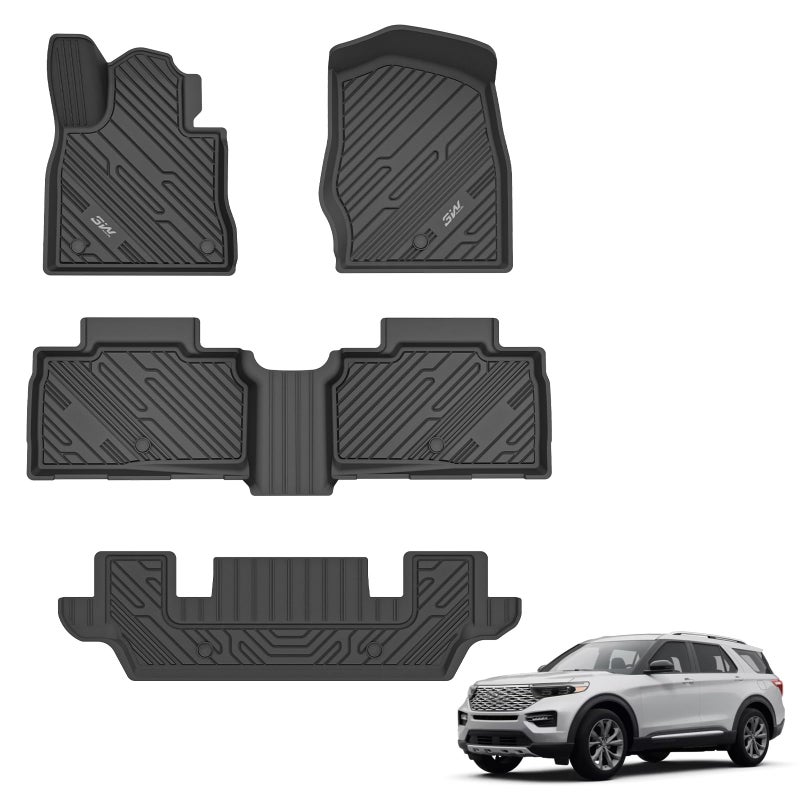 3W Ford Explorer Floor Mats All Weather TPE Liners Custom Fit for 6 Passenger 3Row Explorer 20202025 Hybrid