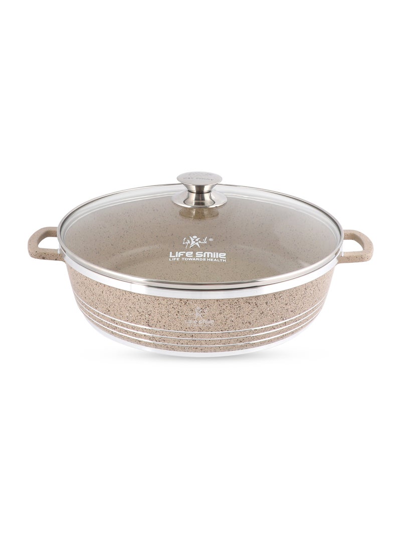 Life Smile 36cm (7.8 Liters) Nonstick Shallow Pot- Cooking Pot - Multi Layer Non Stick Granite Cookware 100% PFOA Free Cookwares- Shallow Pot with Glass Lid & Stainless Steel Rim - Oven safe Pots  - Image 1