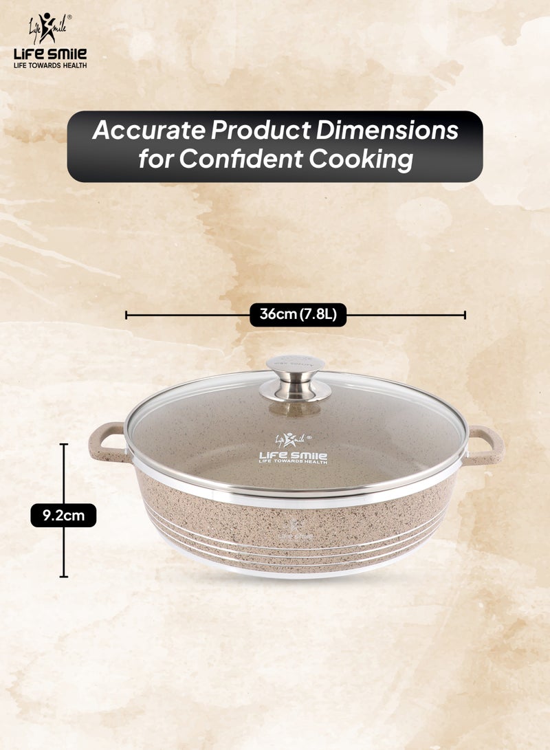 Life Smile 36cm (7.8 Liters) Nonstick Shallow Pot- Cooking Pot - Multi Layer Non Stick Granite Cookware 100% PFOA Free Cookwares- Shallow Pot with Glass Lid & Stainless Steel Rim - Oven safe Pots  - Image 3