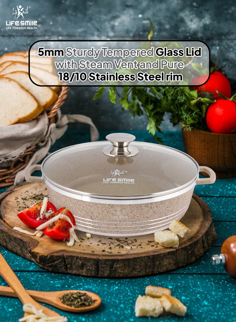 Life Smile 36cm (7.8 Liters) Nonstick Shallow Pot- Cooking Pot - Multi Layer Non Stick Granite Cookware 100% PFOA Free Cookwares- Shallow Pot with Glass Lid & Stainless Steel Rim - Oven safe Pots  - Image 5