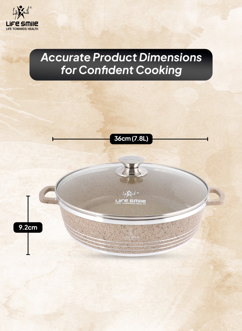 Life Smile 36cm (7.8 Liters) Nonstick Shallow Pot- Cooking Pot - Multi Layer Non Stick Granite Cookware 100% PFOA Free Cookwares- Shallow Pot with Glass Lid & Stainless Steel Rim - Oven safe Pots - Image 3