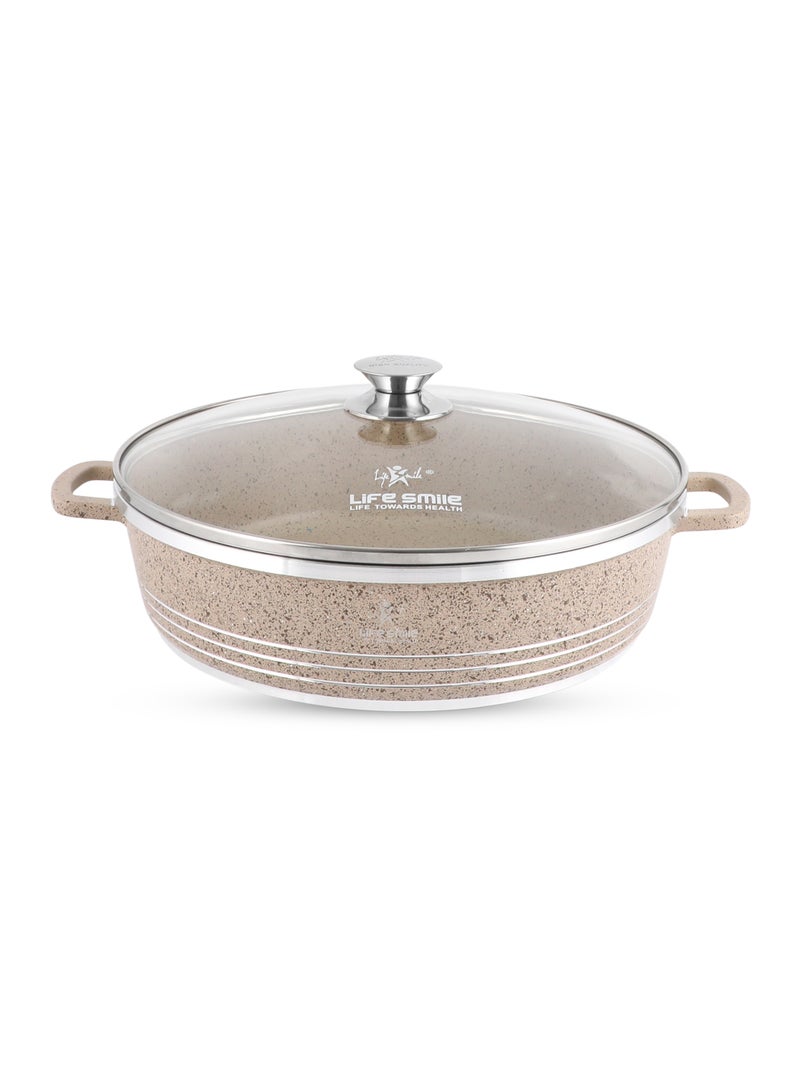 Life Smile 36cm (7.8 Liters) Nonstick Shallow Pot- Cooking Pot - Multi Layer Non Stick Granite Cookware 100% PFOA Free Cookwares- Shallow Pot with Glass Lid & Stainless Steel Rim - Oven safe Pots - Image 1