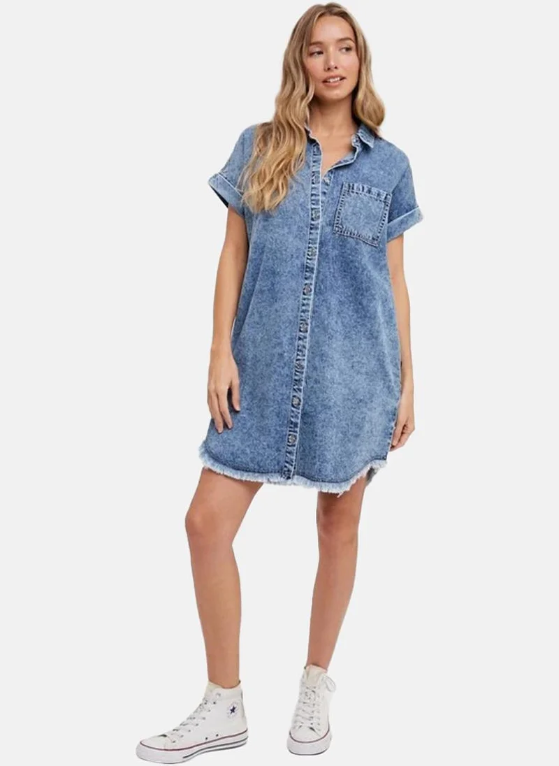 يونيكي Blue A-Line Collared Half Sleeve Dresses